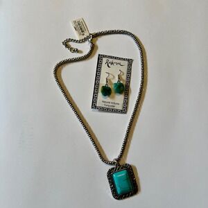 Ganz Natural Arizona Turquoise Pendant Necklace and Rockmore Earring Set Silver‎